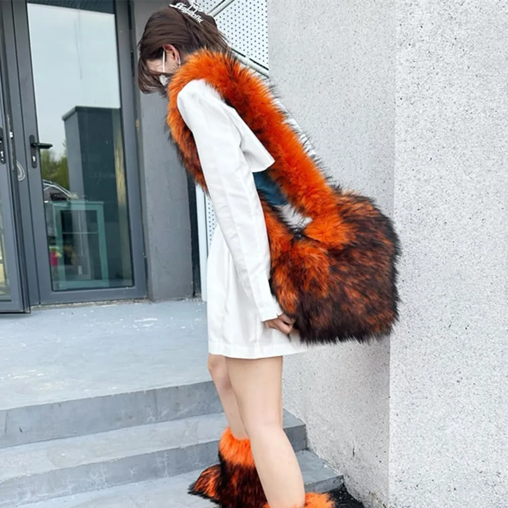Rejolly Heart Shaped Furry Purse for Women Large Soft Shoulder Bag Fluffy Faux Fur Trendy Y2K Girls Handbag