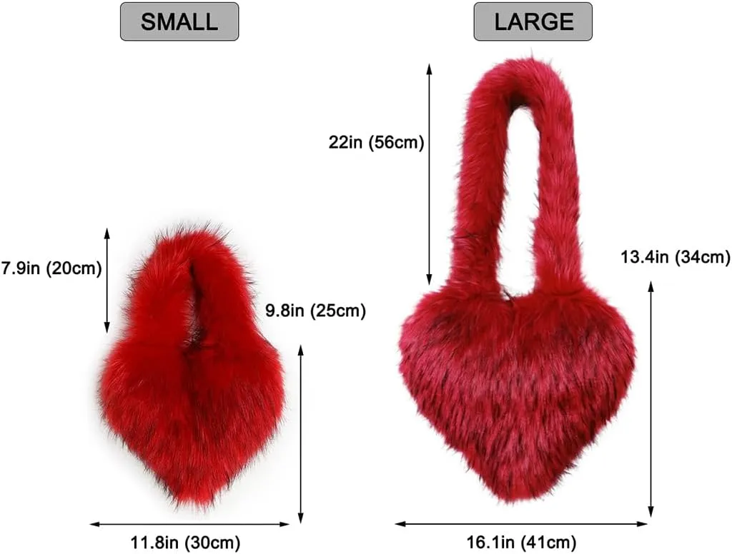 Rejolly Heart Shaped Furry Purse for Women Large Soft Shoulder Bag Fluffy Faux Fur Trendy Y2K Girls Handbag