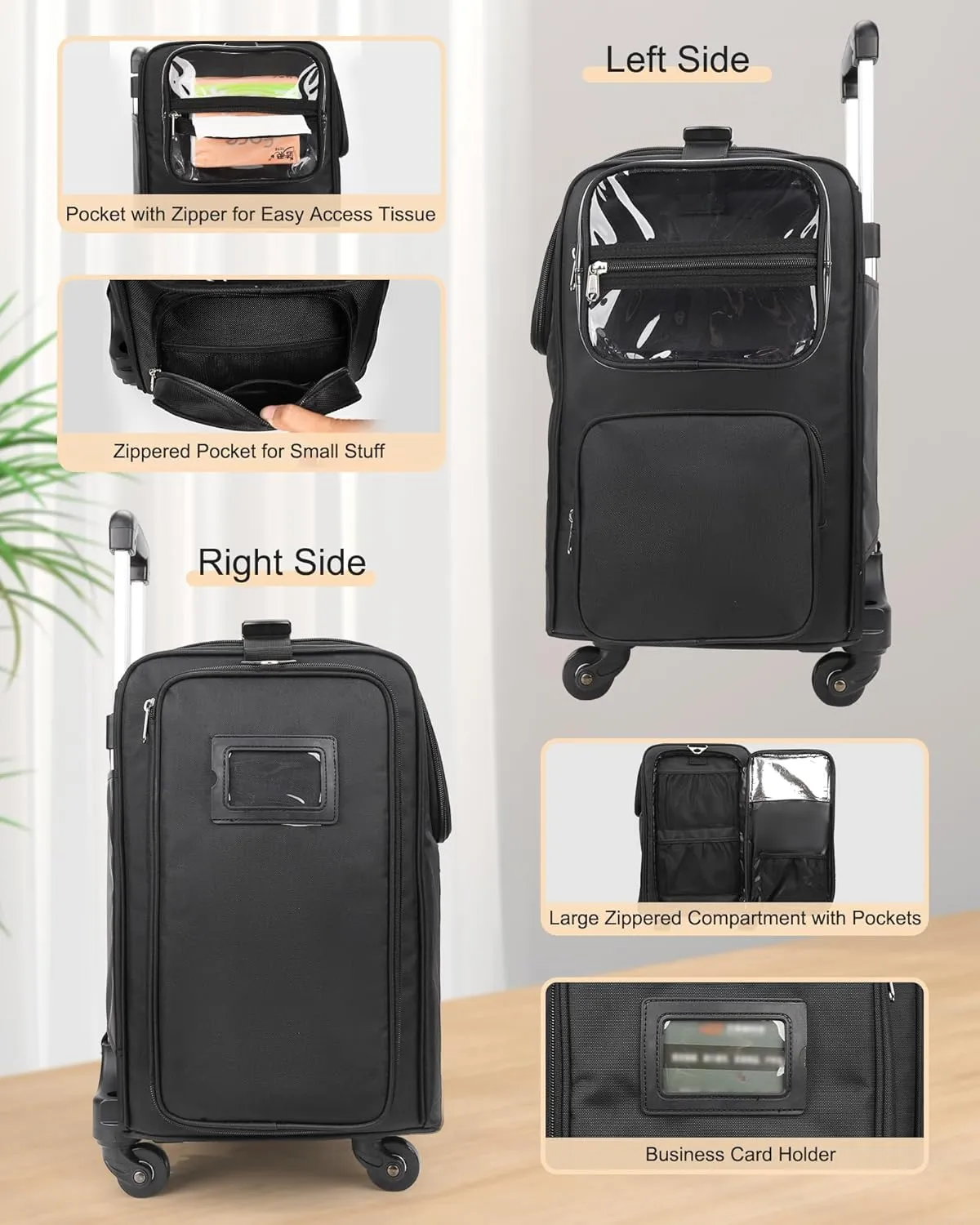 Relavel Rolling Makeup Train Case with Large Makeup Case, Hairstylist Traveling Bags with 5 Small Clear Bags, Cosmetology Case on Wheels, Hair Tools and Cosmetics Storage Organizer Trolley Suitcase