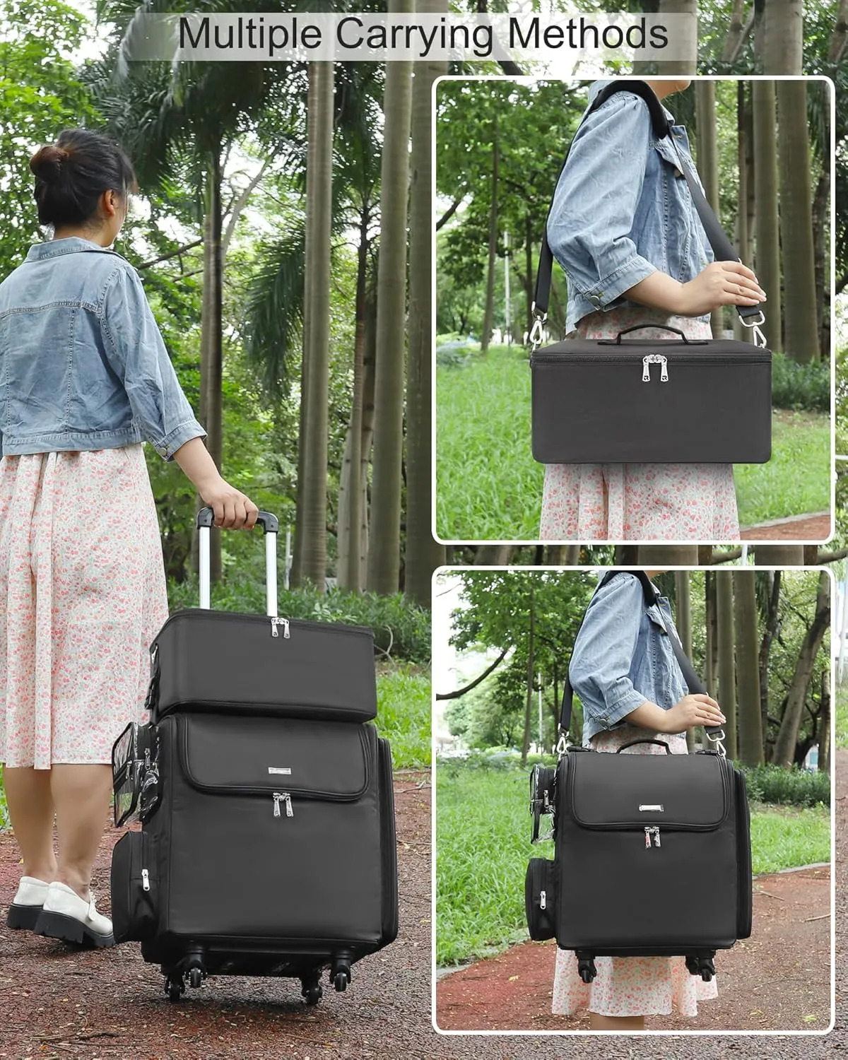 Relavel Rolling Makeup Train Case with Large Makeup Case, Hairstylist Traveling Bags with 5 Small Clear Bags, Cosmetology Case on Wheels, Hair Tools and Cosmetics Storage Organizer Trolley Suitcase