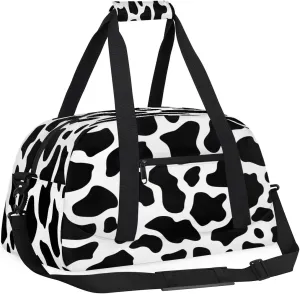 Retro Black White Cows Kids Overnighter Duffel Bags for Boys, Carry-On Size Sports Gym Bag with Front Zipper Pocket for School Practice or Overnight Travel Weekender Sleepover Tote Bag