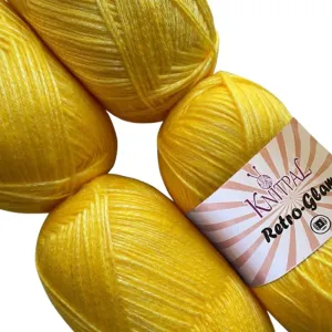Retro-Glam Gold Metallic Yarn for Crocheting, 4 Skeins, 1280Yds/400G, Free Patterns - Sparkle Yarn for Knitting - 3 DK Light Worsted Weight - Bright Gold