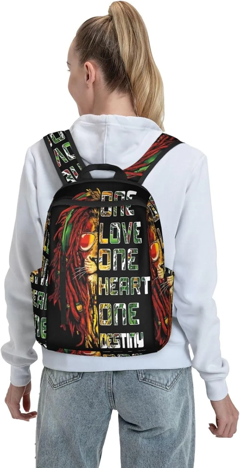 Retro Lion One Loves Heart Destiny Casual Backpacks Laptop Backpack Outdoor Travel Rucksack Sport Carry-On Daypack Lightweight Bag with Multi-Pockets