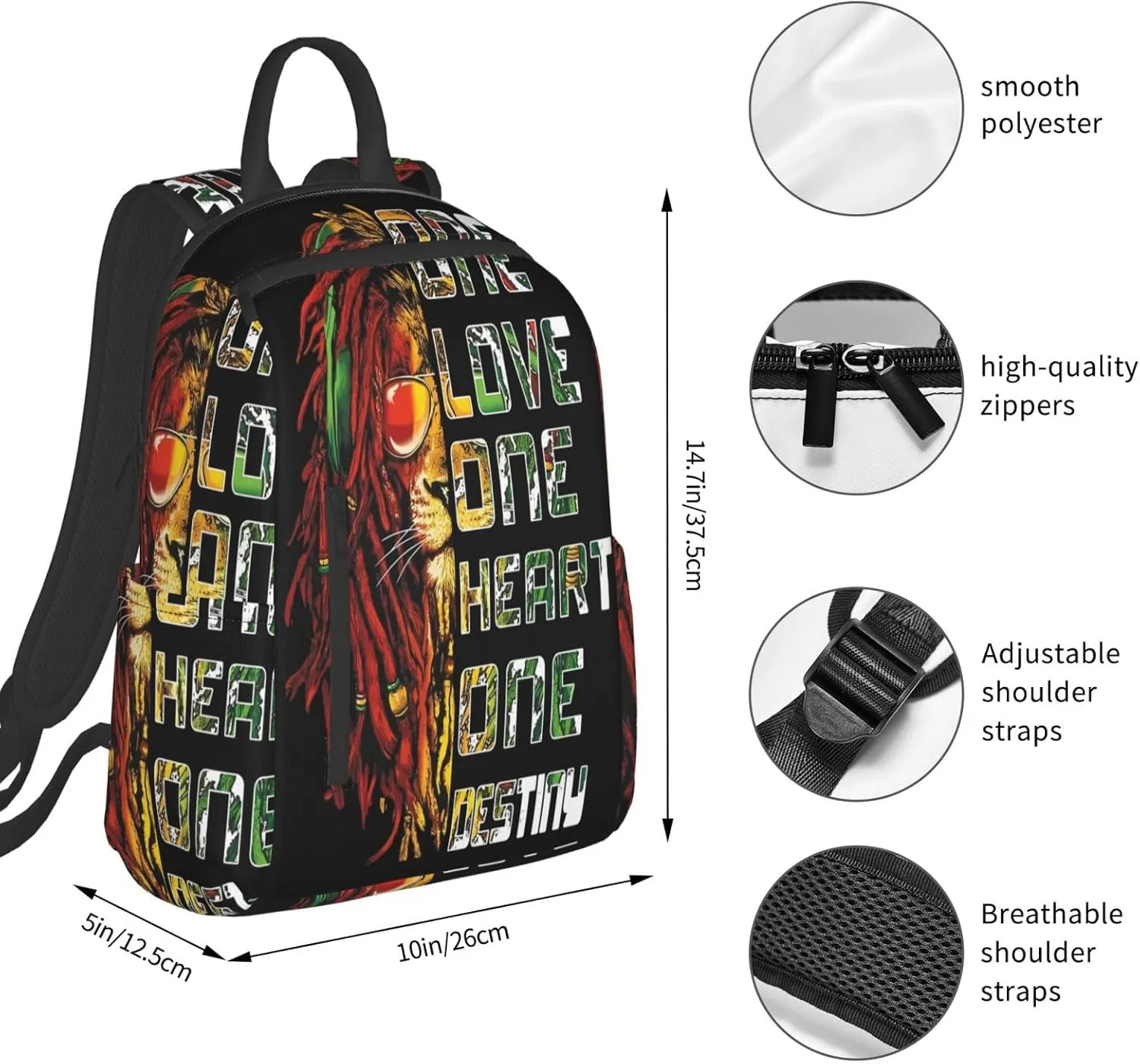 Retro Lion One Loves Heart Destiny Casual Backpacks Laptop Backpack Outdoor Travel Rucksack Sport Carry-On Daypack Lightweight Bag with Multi-Pockets