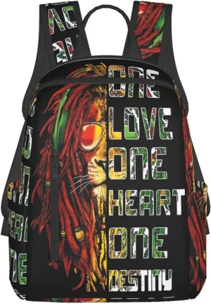 Retro Lion One Loves Heart Destiny Casual Backpacks Laptop Backpack Outdoor Travel Rucksack Sport Carry-On Daypack Lightweight Bag with Multi-Pockets