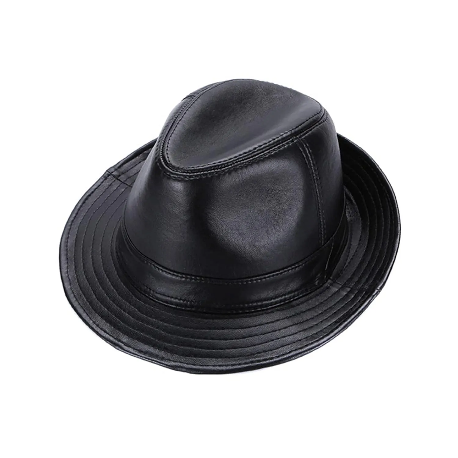 Retro Men's Hats PU Leather Jazz Fedoras Hat Adult Bowler Hats Classic Version Women's Cap Cowhide Leather Cap,Black 1,XXL(61cm62cm)