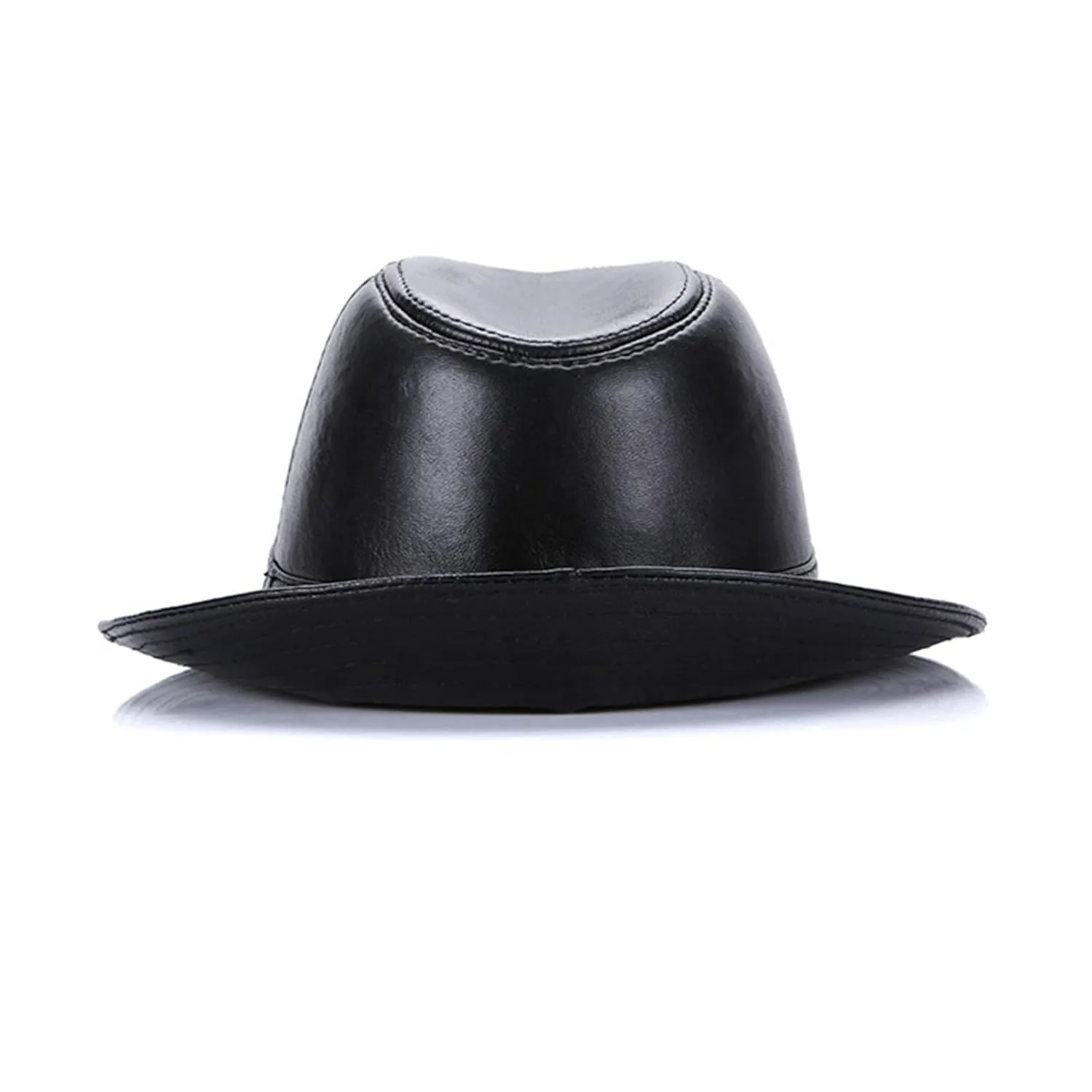 Retro Men's Hats PU Leather Jazz Fedoras Hat Adult Bowler Hats Classic Version Women's Cap Cowhide Leather Cap,Black 1,XXL(61cm62cm)