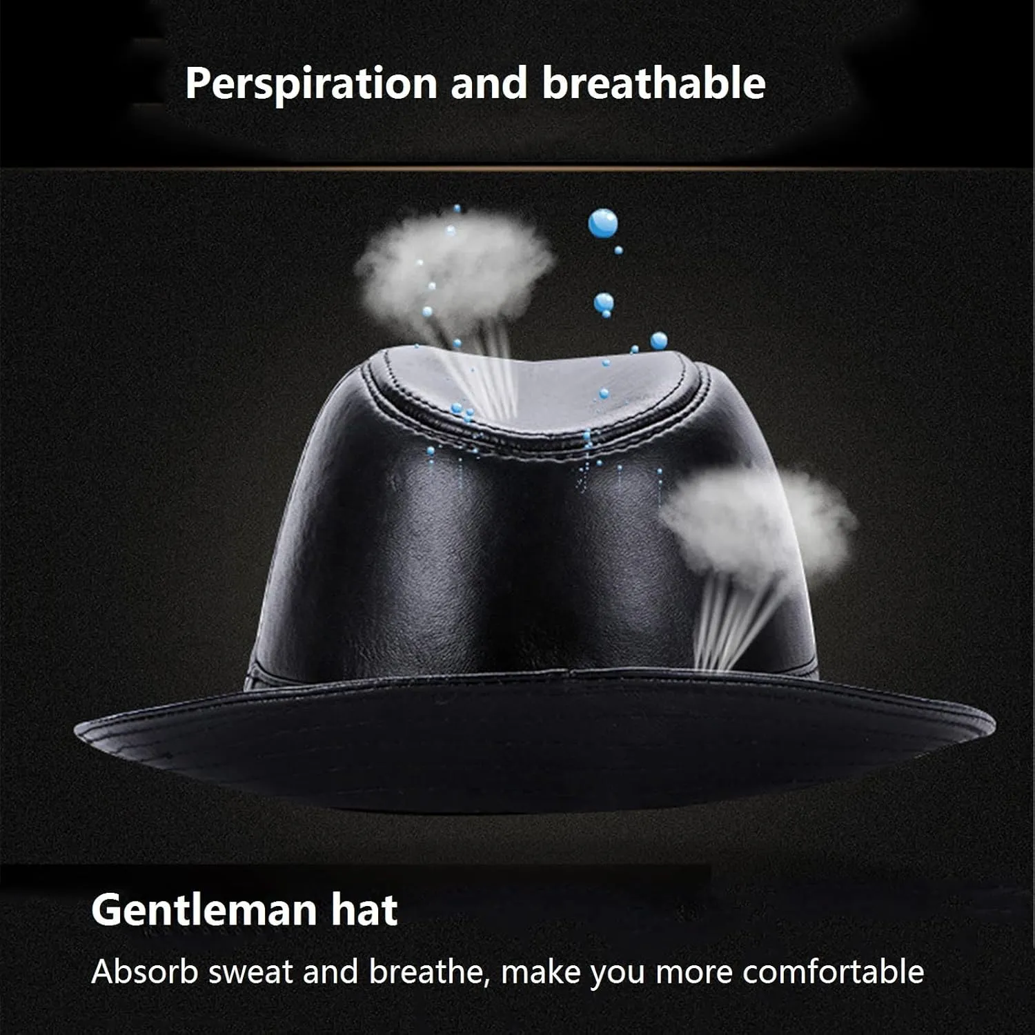 Retro Men's Hats PU Leather Jazz Fedoras Hat Adult Bowler Hats Classic Version Women's Cap Cowhide Leather Cap,Black 1,XXL(61cm62cm)