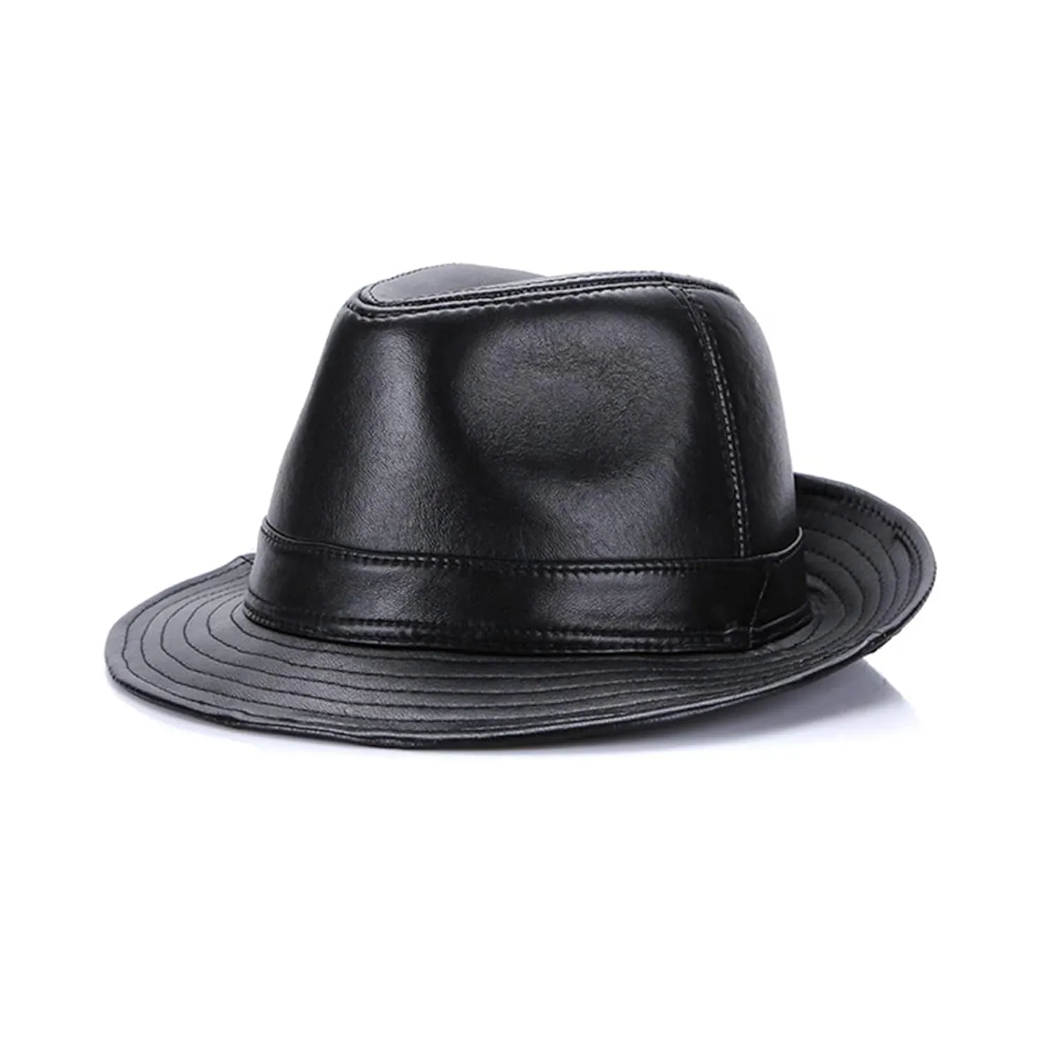 Retro Men's Hats PU Leather Jazz Fedoras Hat Adult Bowler Hats Classic Version Women's Cap Cowhide Leather Cap,Black 1,XXL(61cm62cm)