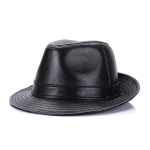 Retro Men's Hats PU Leather Jazz Fedoras Hat Adult Bowler Hats Classic Version Women's Cap Cowhide Leather Cap,Black 1,XXL(61cm62cm)