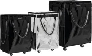 Reusable Grocery Bag on Wheels, 3 Pack Foldable Rolling Tote Capacity Shopping Trolley, Rolling Bag with Handles, Zipper Clouser Rolling Tote Bag with Wheels for Laundry