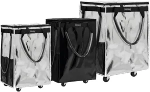 Reusable Grocery Bag on Wheels, 3 Pack Foldable Rolling Tote Capacity Shopping Trolley, Rolling Bag with Handles, Zipper Clouser Rolling Tote Bag with Wheels for Laundry