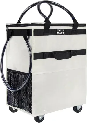 Reusable Grocery Bag On Wheels Shopping Trolley with 8 Pockets and Zipper Cover Foldable Rolling Tote, Heavy Duty Handles, Carries Up to 66 LBS (Large, Beige)