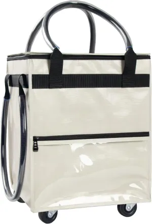 Reusable Grocery Bag on Wheels,(Small, Beige) Rolling Shopping Bags with Wheels and Handle, Folding Rolling Tote Trolley, 3 Pockets and Zipper Cover, Carries Up to 22 LBS