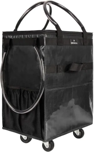 Reusable Grocery Bag with Wheels,Foldable Shopping Rolling Tote Bag,Shopping Trolley Cart with Zippered Top,Heavy Duty Handles,Lightweight,Carries Up to 46 LBS,Medium,Black
