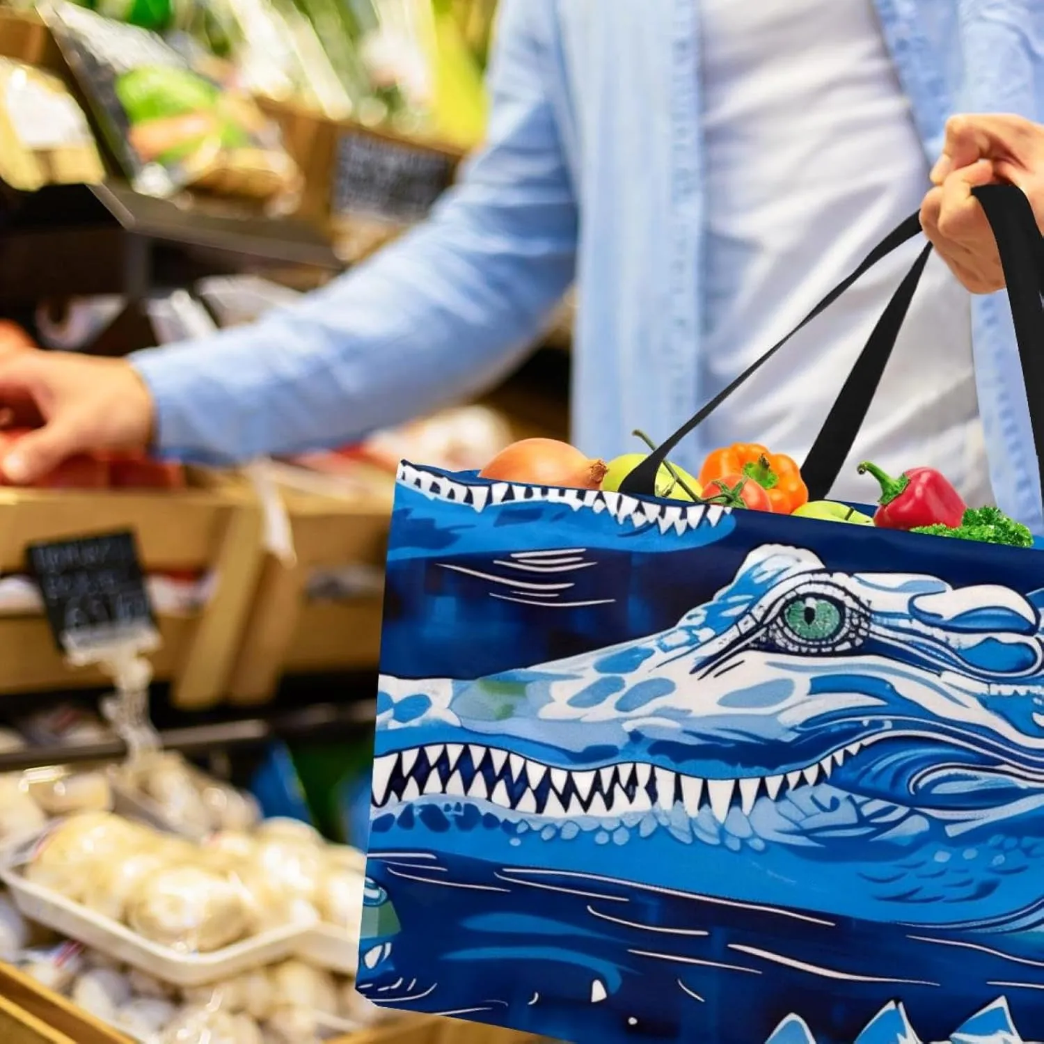 Reusable Grocery Bags Color Tie Dye Butterflies Pattern Foldable Washable Large Storage Bins Basket Shopping Tote Bag