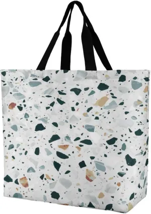 Reusable Grocery Bags, Reusable Shopping Bags Foldable with Handles Grocery Tote Bag Heavy Duty for Groceries Natural Stone Granite Printed, 40x40x16cm
