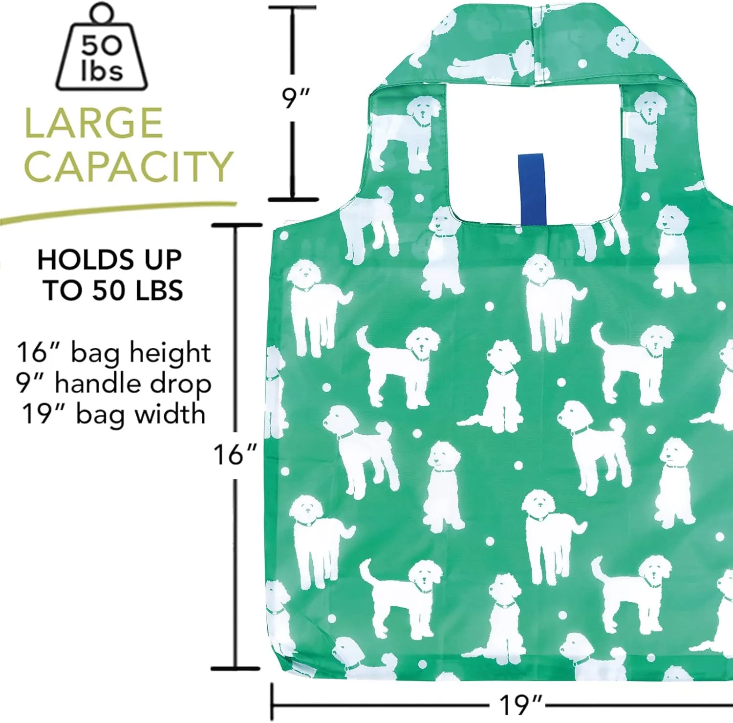 Reusable Grocery Bags - Washable, Foldable, Packable Tote, Large Handles, Heavy Duty, Zippered Top Pouch
