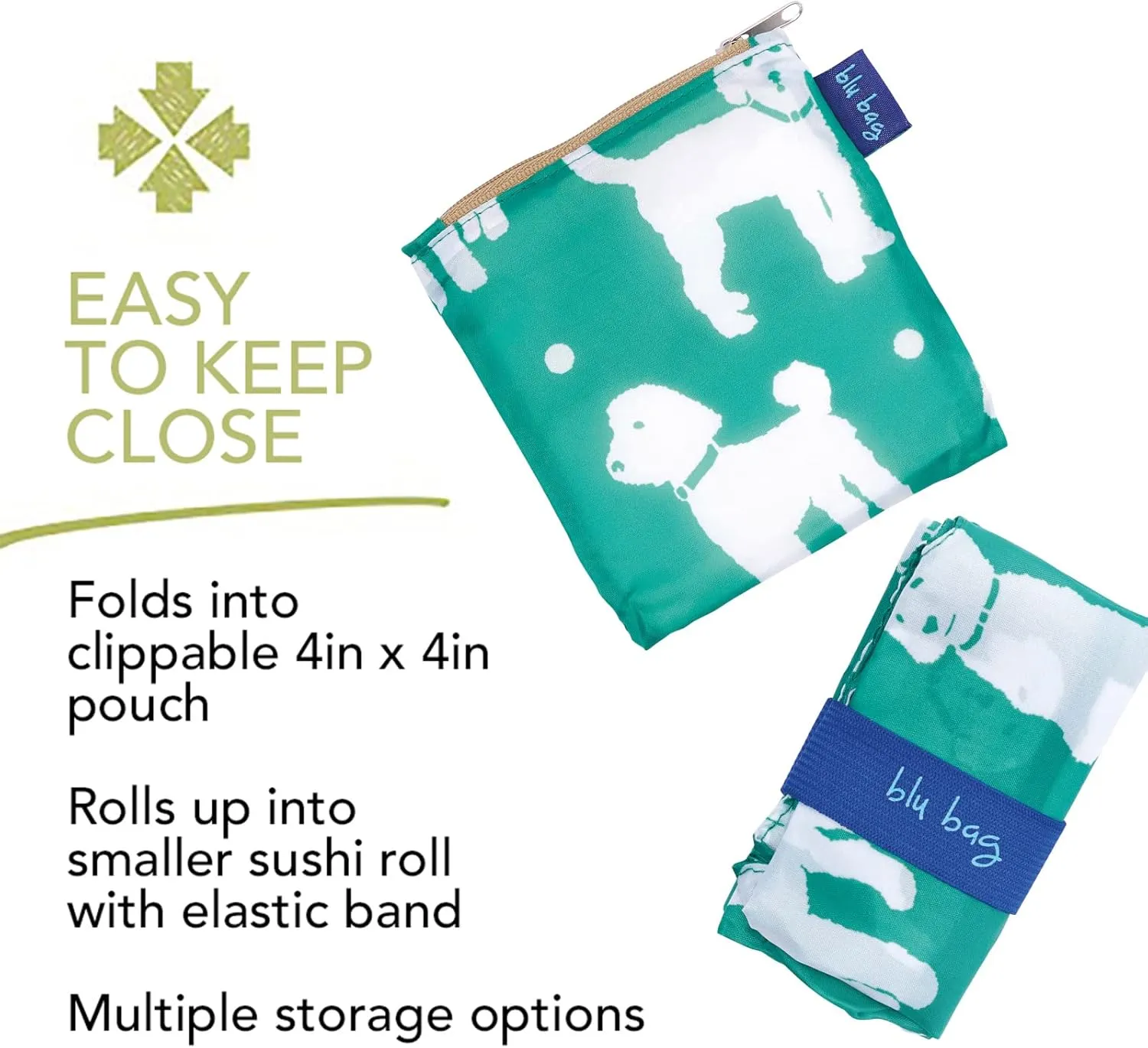 Reusable Grocery Bags - Washable, Foldable, Packable Tote, Large Handles, Heavy Duty, Zippered Top Pouch