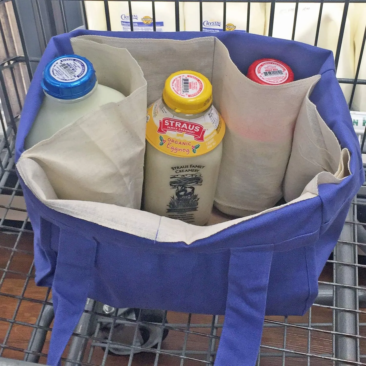 Reusable Grocery Shopping 8 Bag Gift or Starter Set, Washable, Durable, Organic Cotton, Natural with Blue
