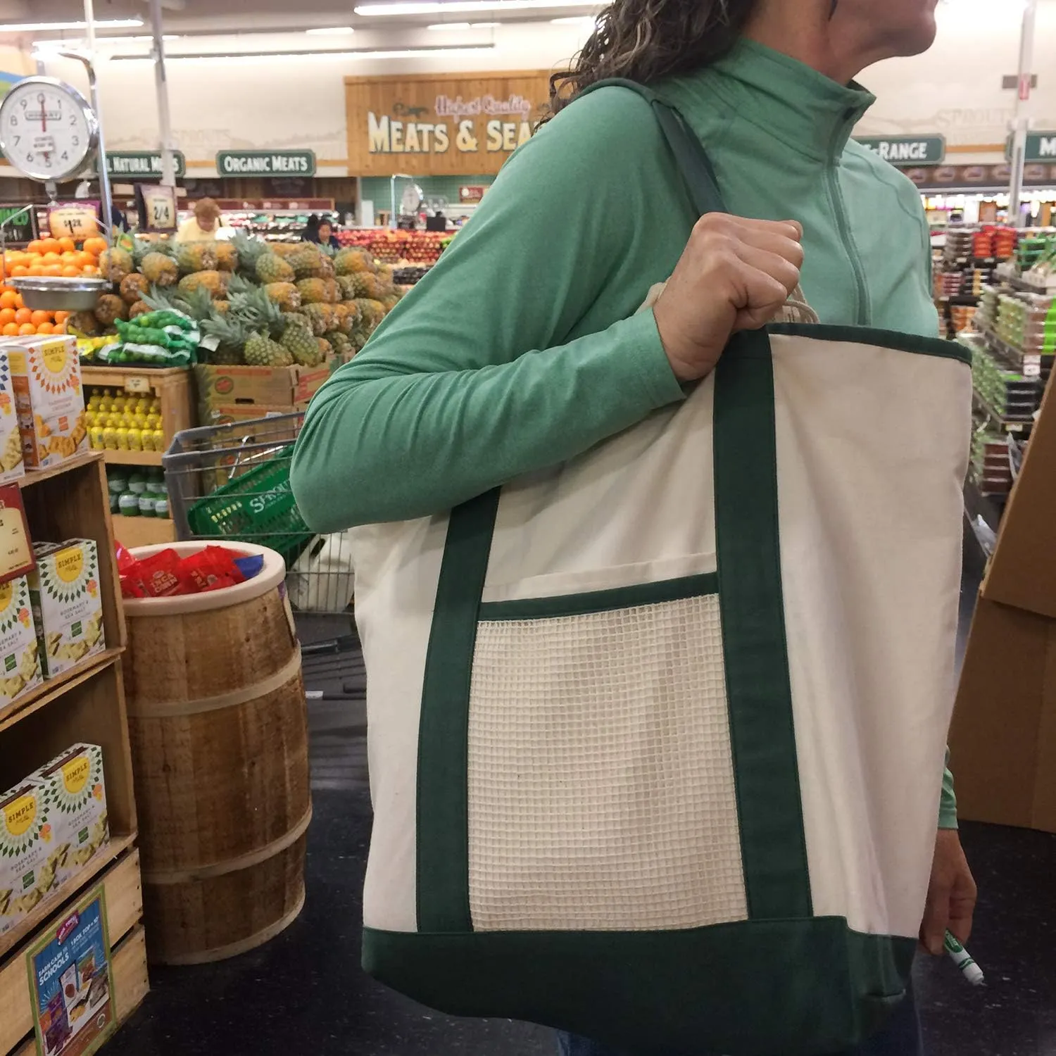Reusable Grocery Shopping 8 Bag Gift or Starter Set, Washable, Durable, Organic Cotton, Natural with Blue