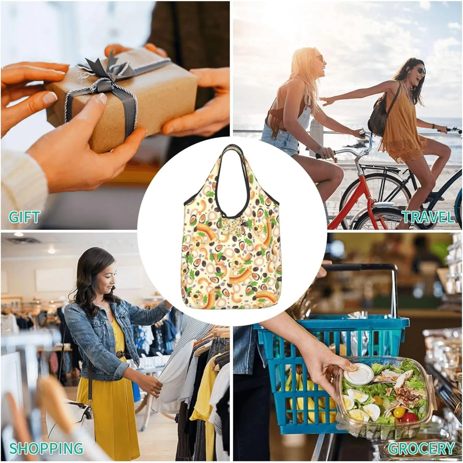 Reusable Shopping Bags Foldable Grocery Bags, Reusable Tote Bags Portable Storage Bags for Kitchen Shopping