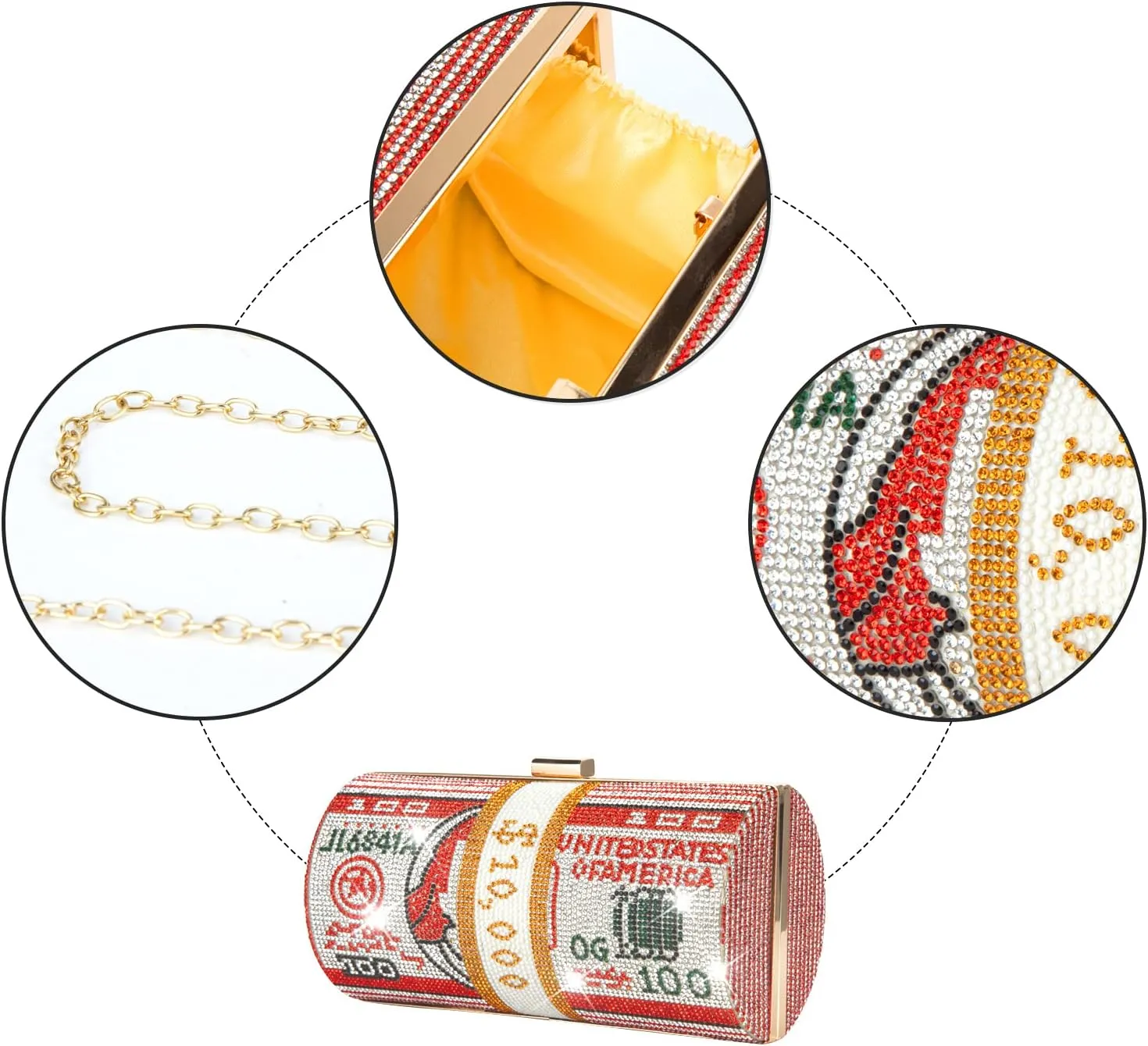 Rhinestone Red Money Clutch Purse for Women Evening Handbags Crystal Money Bag Purse Diamond Bling Clutches for Wedding Party