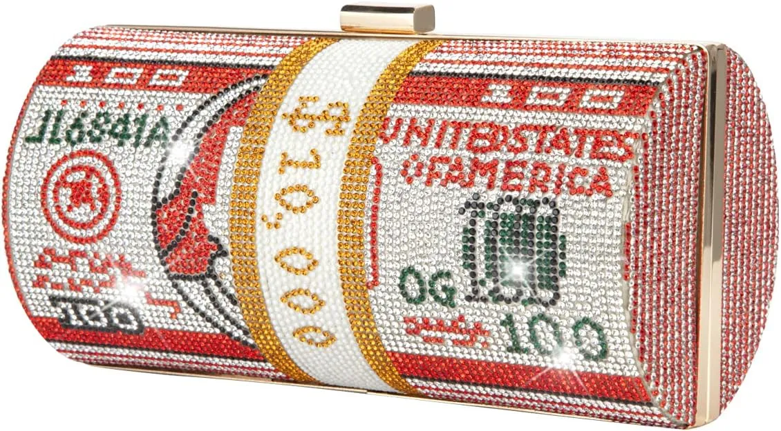 Rhinestone Red Money Clutch Purse for Women Evening Handbags Crystal Money Bag Purse Diamond Bling Clutches for Wedding Party