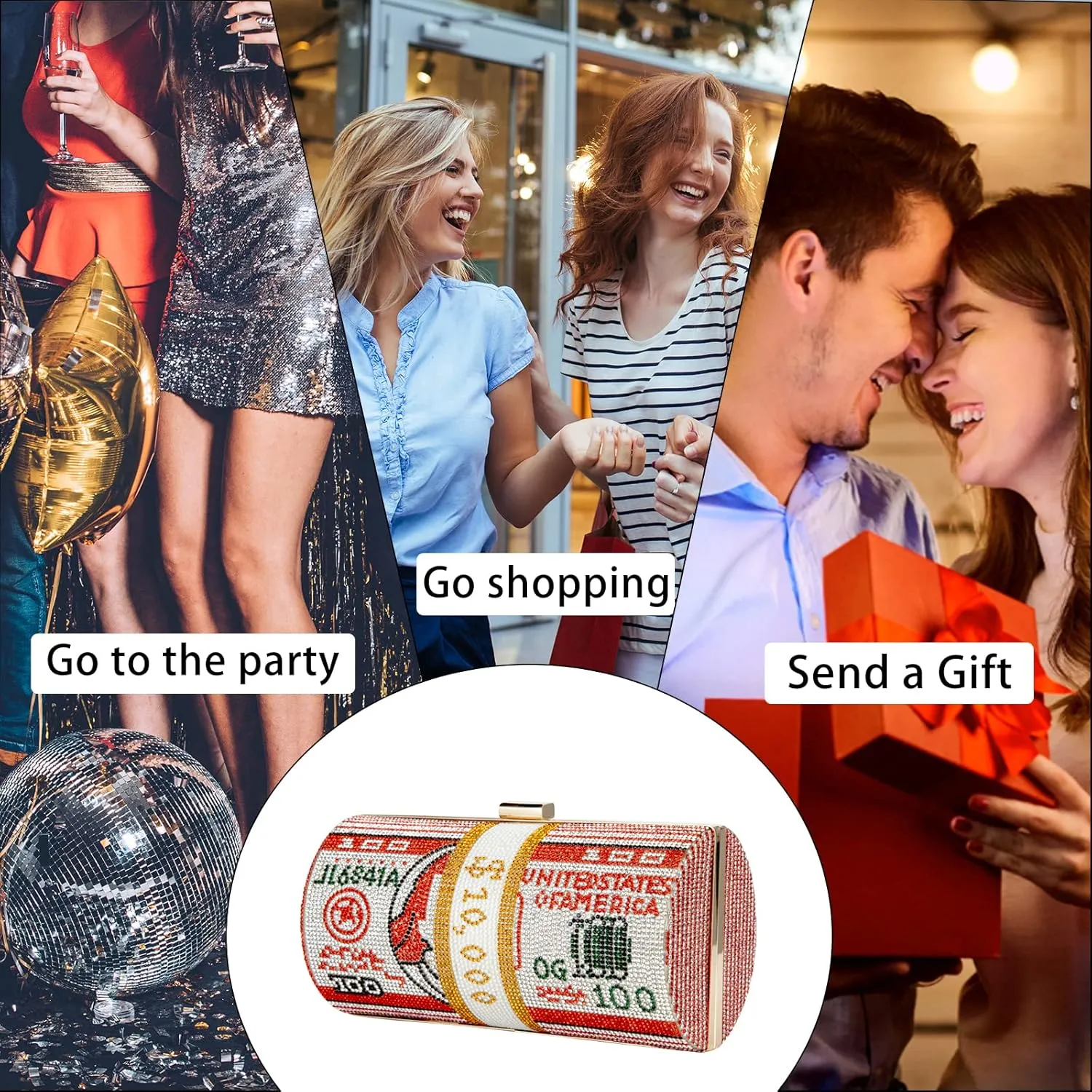 Rhinestone Red Money Clutch Purse for Women Evening Handbags Crystal Money Bag Purse Diamond Bling Clutches for Wedding Party