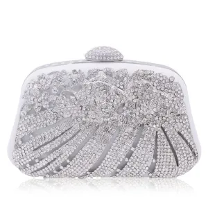 Rhinestones Metallic Hollow Out Crystal Floral Bridal Clutch Bag Wedding Handbag
