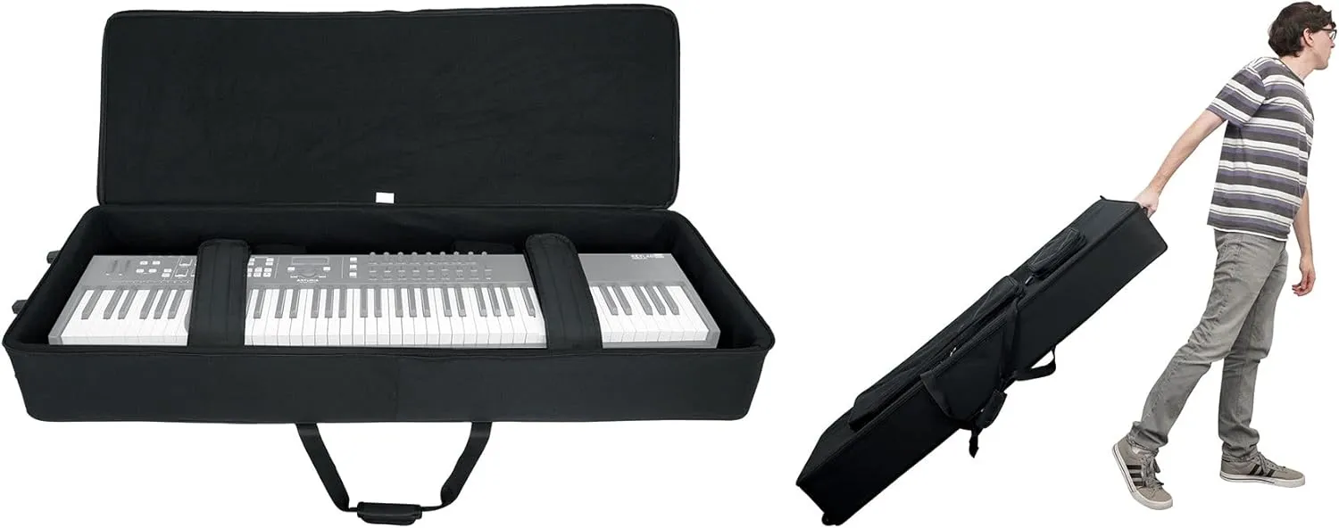 Rockville Rolling Bag 76 Key Keyboard Case w/Wheels Trolley Handle Large Pocket V2