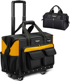 Roller Tool Bag with Four Spinner Wheels, Portable Large Rolling Tool Bag with Steel Plate Base, Waterproof