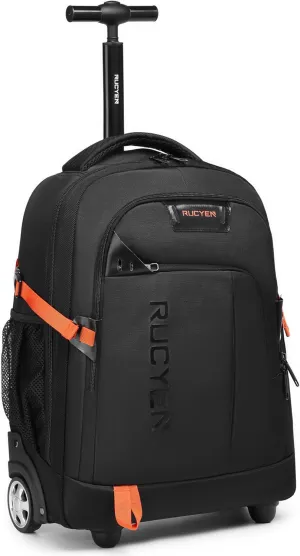 Rolling Backpack, 18 inch Laptop Travel Backpack with Wheels for Men Women, Rolling Wheeled Backpack for Business Travel, Black
