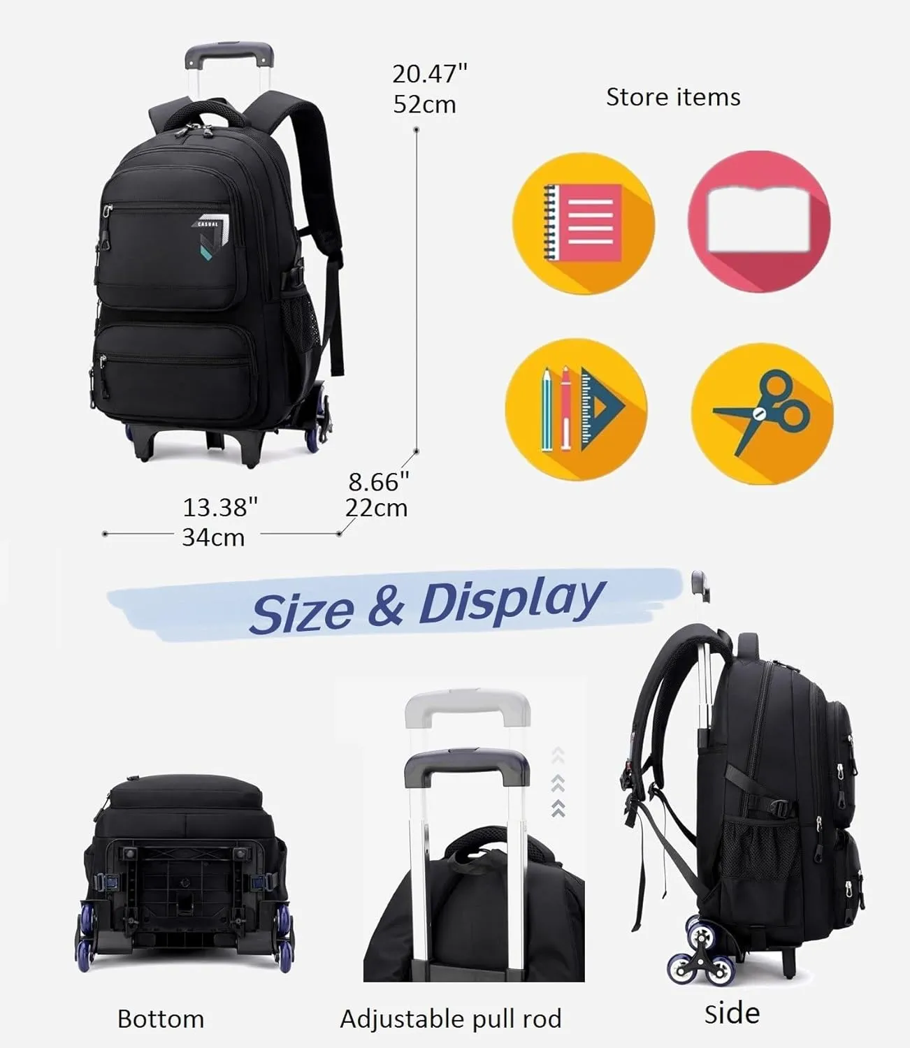 Rolling Backpack for Boys Backpack with Wheels Roller Laptop School Bag Trolley Bookbag