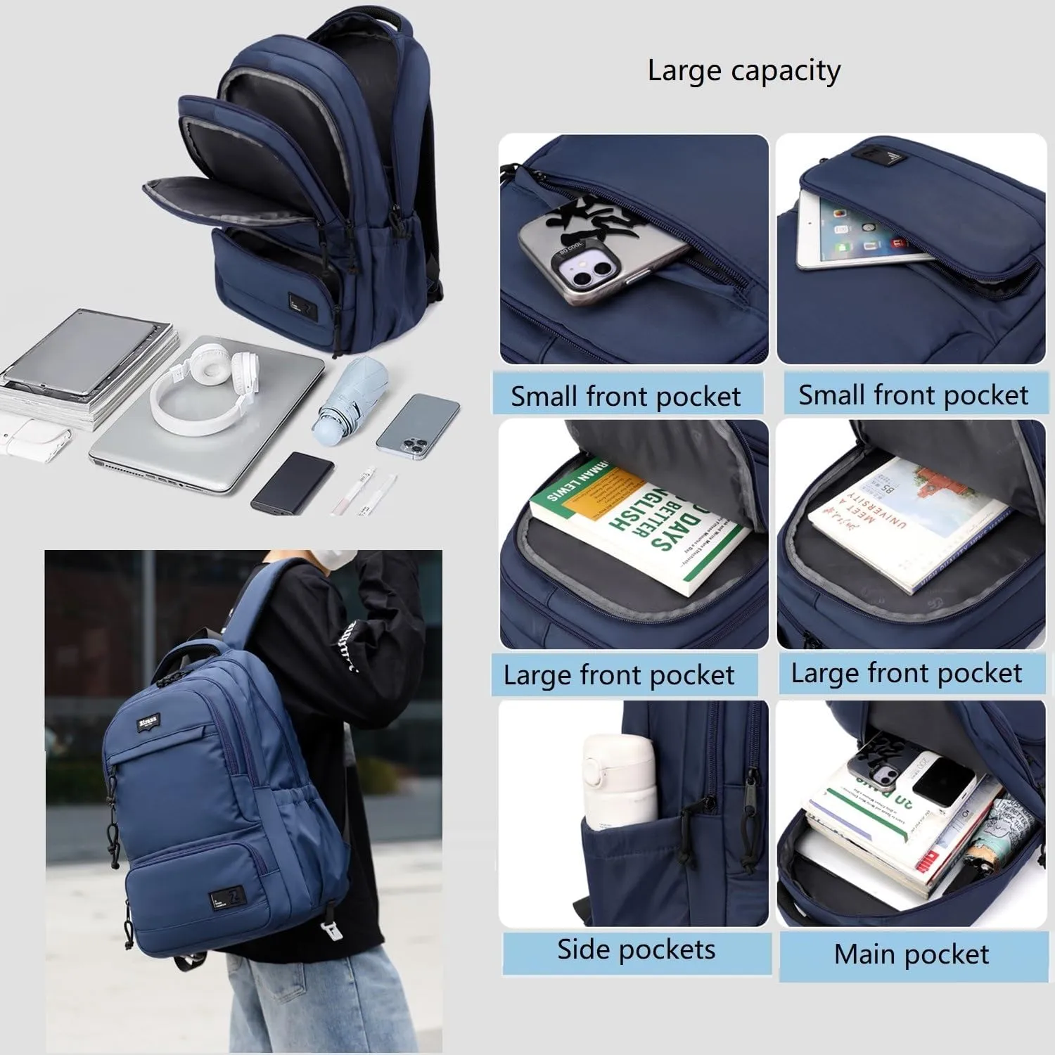 Rolling Backpack for Boys with 6 Wheels Roller Backpack Wheeled School Bag for Teen Boys Blue