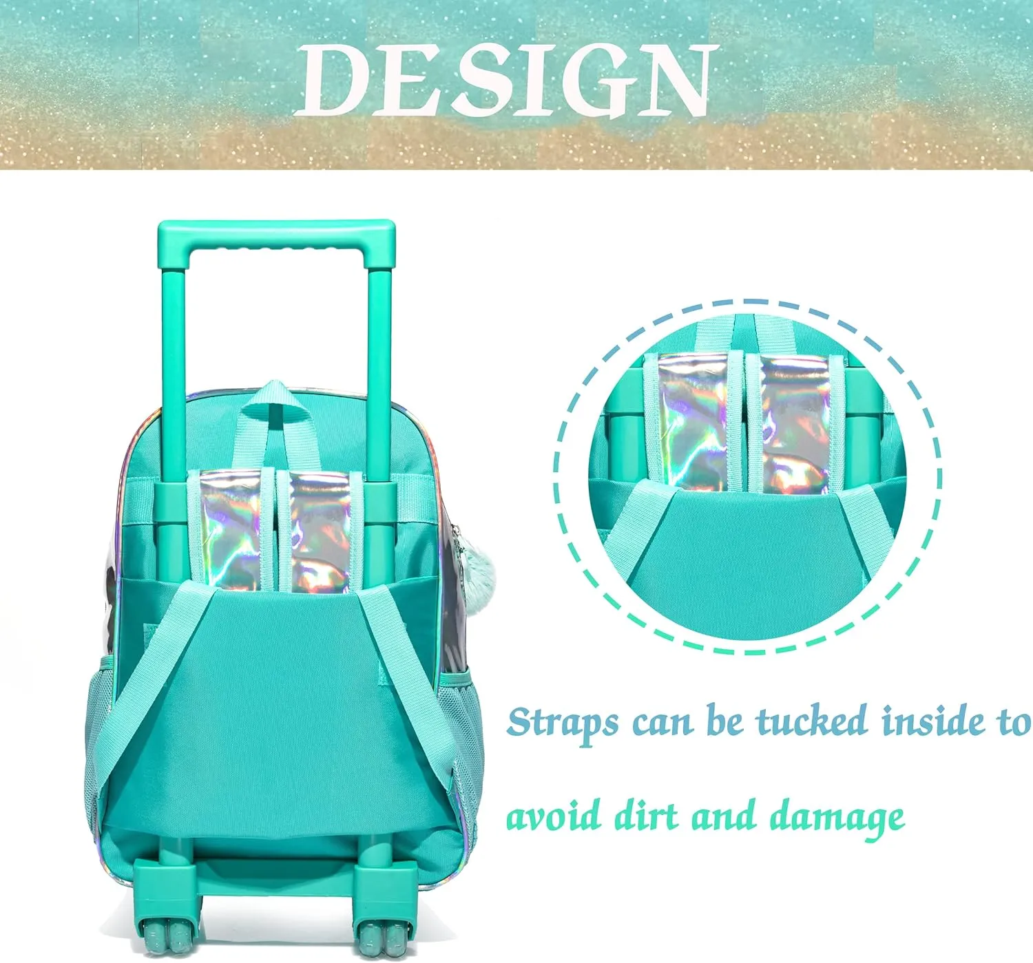 Rolling Backpack Set for Kindergarten, Girls Travel Roller School Bag with Wheels Kids Suitcase Luggage