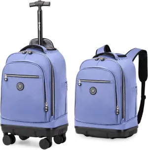 Rolling Backpack with Detachable Wheels 18 inch Wheeled Laptop Backpack Carry on Luggage Bag for Women Men to Travel