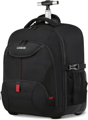 Rolling Backpack,18 inch Laptop Backpack with Wheels for Adults,Large Water Resistant Wheeled Backpack for Travel Carry on Trolley Luggage Suitcase College Business Computer Bag for Men Women, Black
