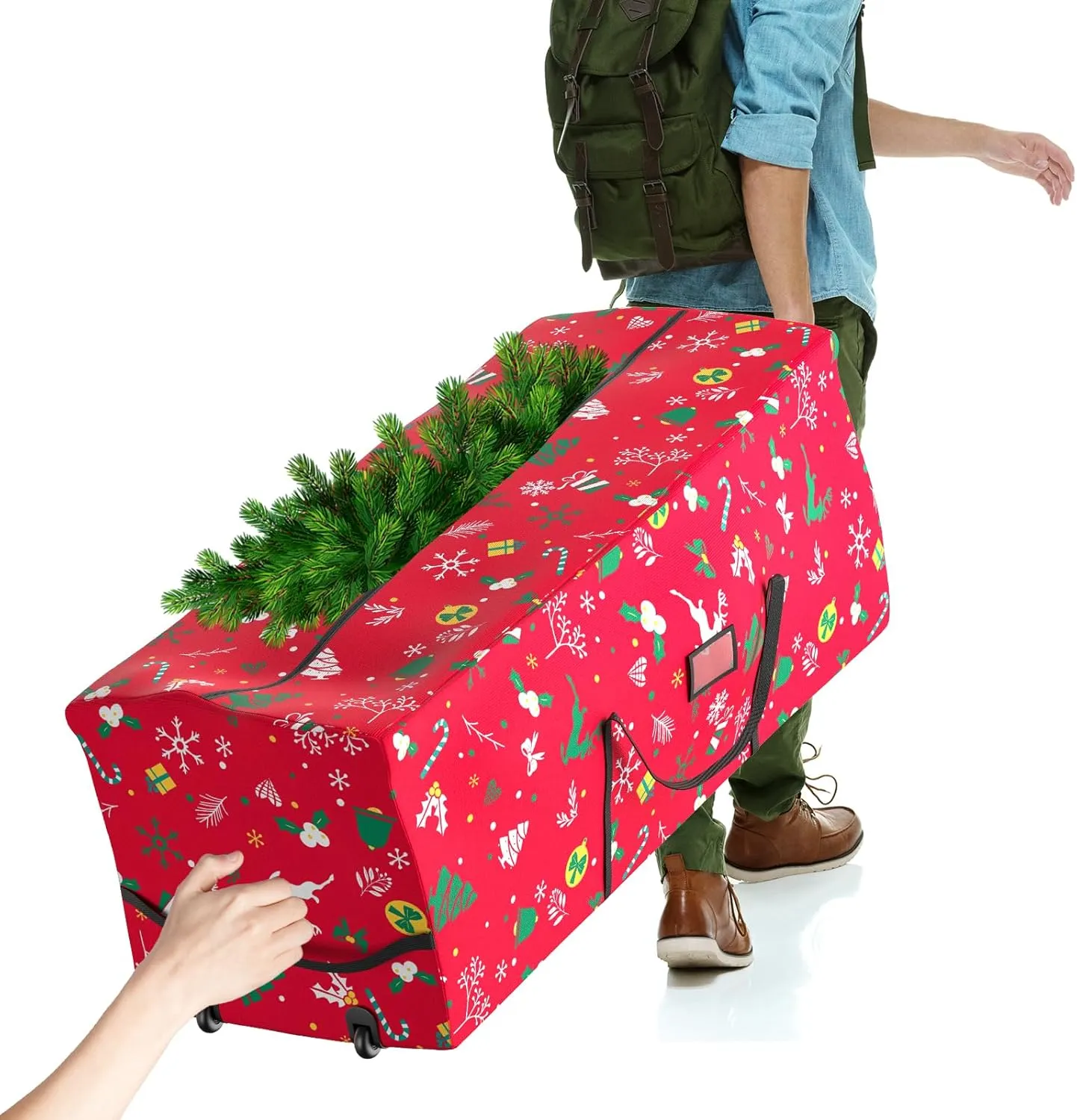 Rolling Christmas Tree Storage Bag - 7.5 Ft Xmas Tree Storage Bag for Artificial Trees，600D Waterproof Oxford，Dual Zippered with Durable Wheels & Handles, Dolly-Style Duffle Xmas Storage Container