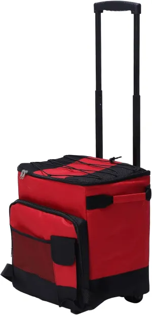 Rolling Cooler, 43L Large Capacity Foldable Cooler Bag with Wheels, Adjustable Height Portable Chiller Wheeled Cooler Insulated Cooler for Camping Picnic