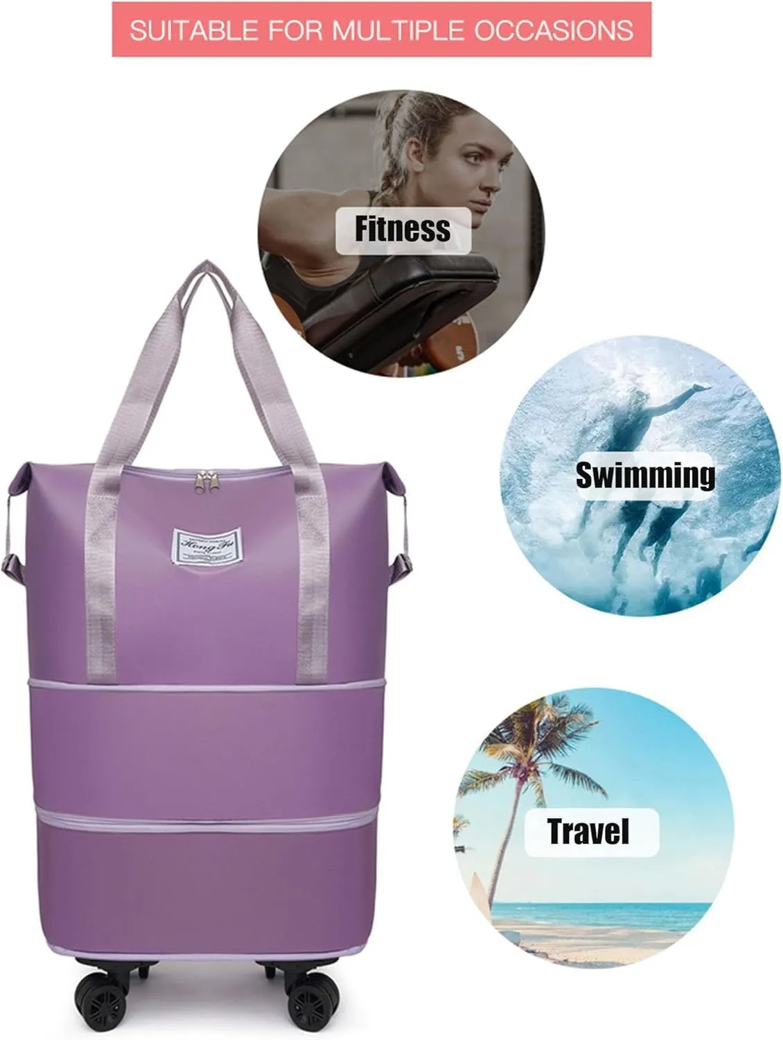 Rolling Duffel Bags with Wheels, Foldable Duffle Bag for Travel, Expandable Luggage Bag, Large Travel Duffle Bag with Detachable Wheels, Waterproof Weekend Bag for Outdoor Gym Travel (Dark Blue)