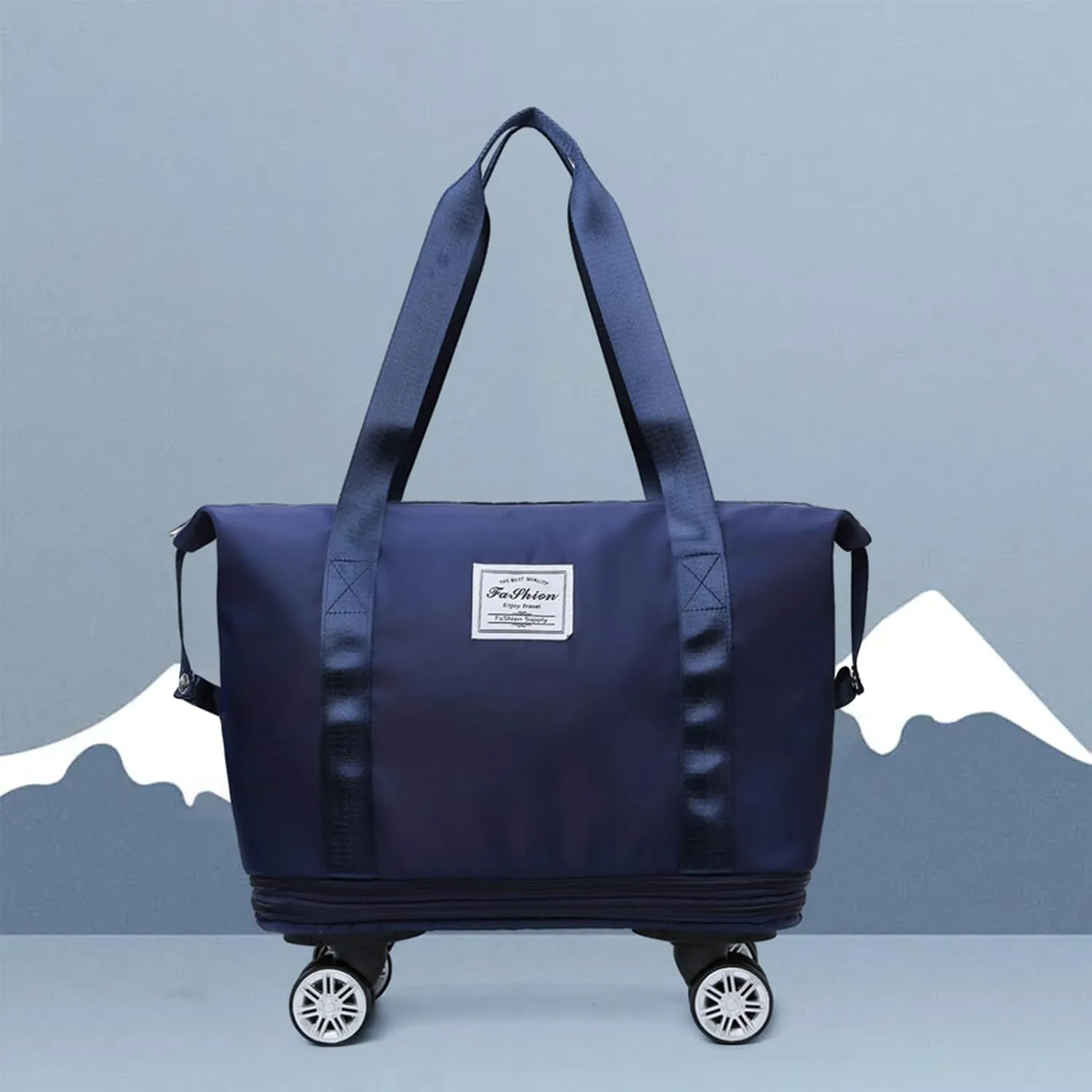 Rolling Duffel Bags with Wheels, Foldable Duffle Bag for Travel, Expandable Luggage Bag, Large Travel Duffle Bag with Detachable Wheels, Waterproof Weekend Bag for Outdoor Gym Travel (Dark Blue)