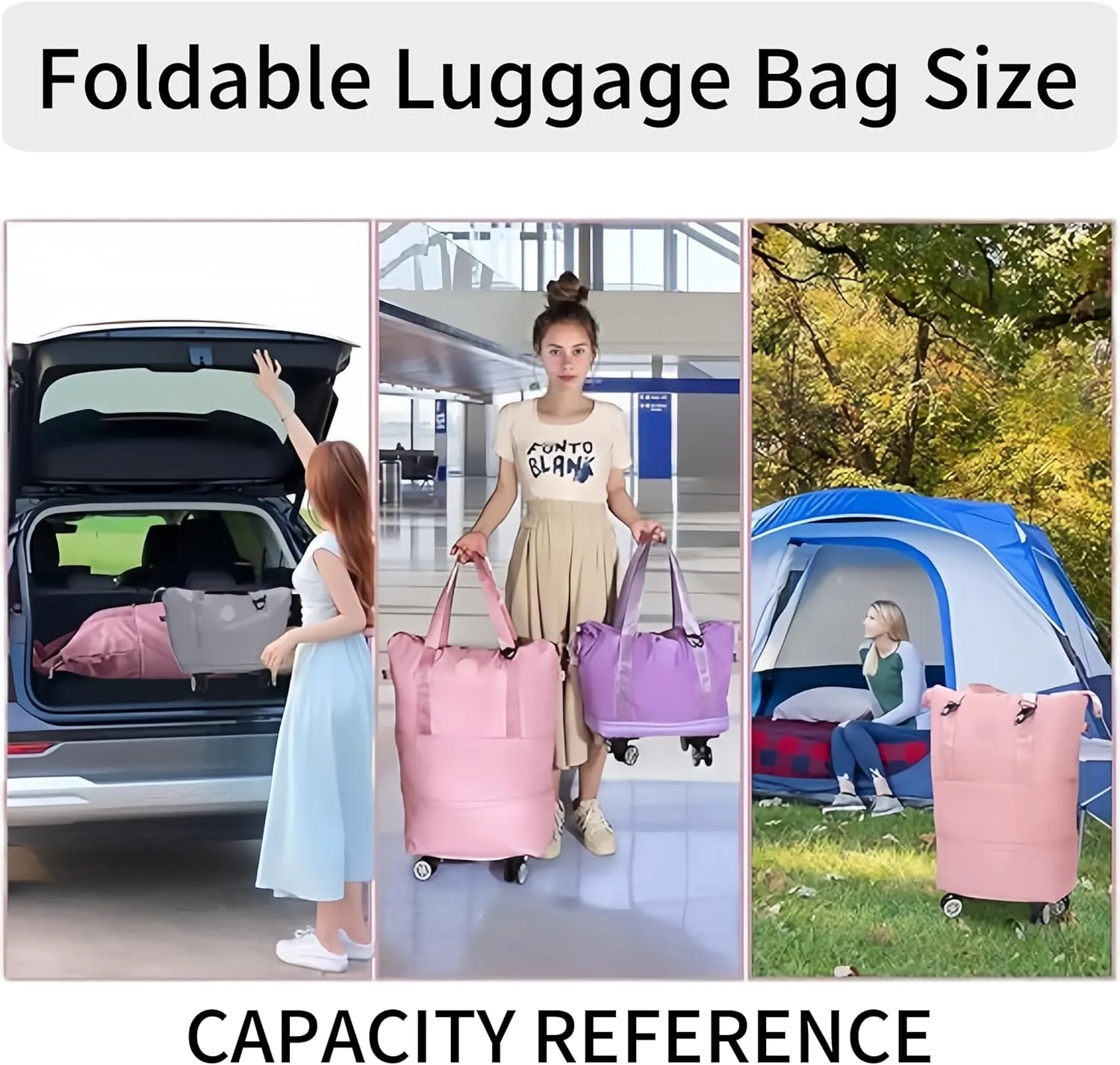 Rolling Duffel Bags with Wheels, Foldable Duffle Bag for Travel, Expandable Luggage Bag, Large Travel Duffle Bag with Detachable Wheels, Waterproof Weekend Bag for Outdoor Gym Travel (Dark Blue)