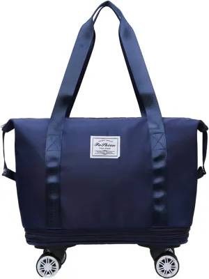 Rolling Duffel Bags with Wheels, Foldable Duffle Bag for Travel, Expandable Luggage Bag, Large Travel Duffle Bag with Detachable Wheels, Waterproof Weekend Bag for Outdoor Gym Travel (Dark Blue)
