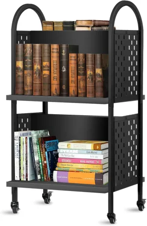 Rolling Library Book Cart – Moveable Book Organization Solution with Lockable Wheels, 34" Tall and Double-Sided for More Storage Space – 100 LBS Capacity, Compact & Lightweight – Rust-Proof & Durable