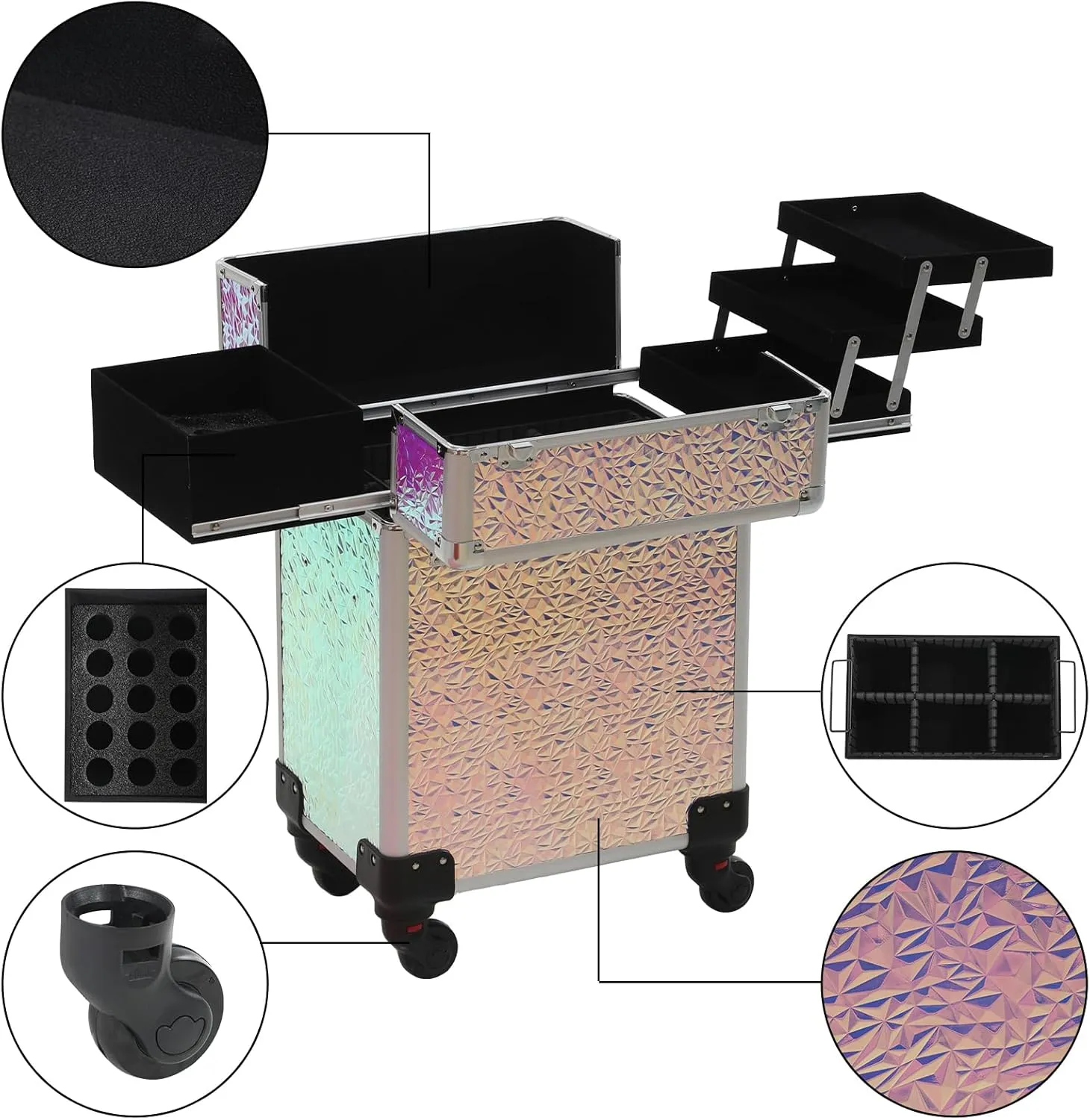 Rolling Makeup Cart with Wheels for Cosmetics Storage (Colorful)