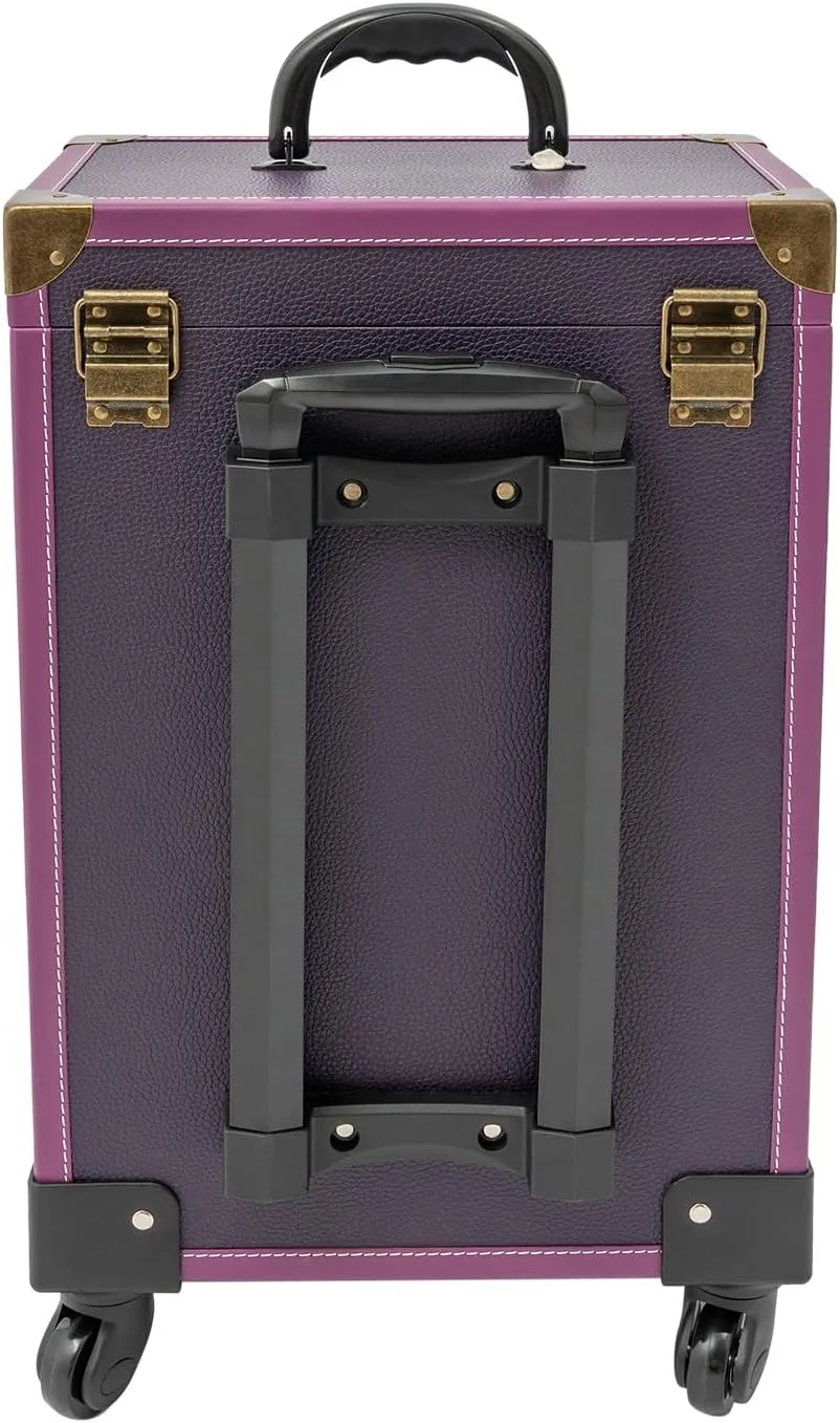 Rolling Makeup Case,3 Layers Make-up Storage on Wheels,Artist Travel Box with 4 Universal Wheels,88.2Lbs Weight Bearing Capacity,for Manicurist Artist(Copper Lock Purple)