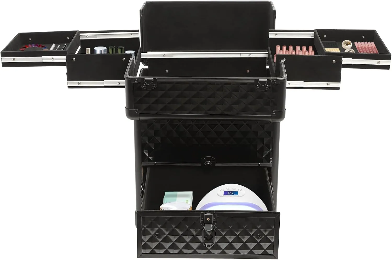 Rolling Makeup Train Case Travel Suitcase Makeup Trolley Makeup Storage Organizer Manicure Storage Beauty Organizer Large Capacity Studio Cosmetologist Stylist (Black)
