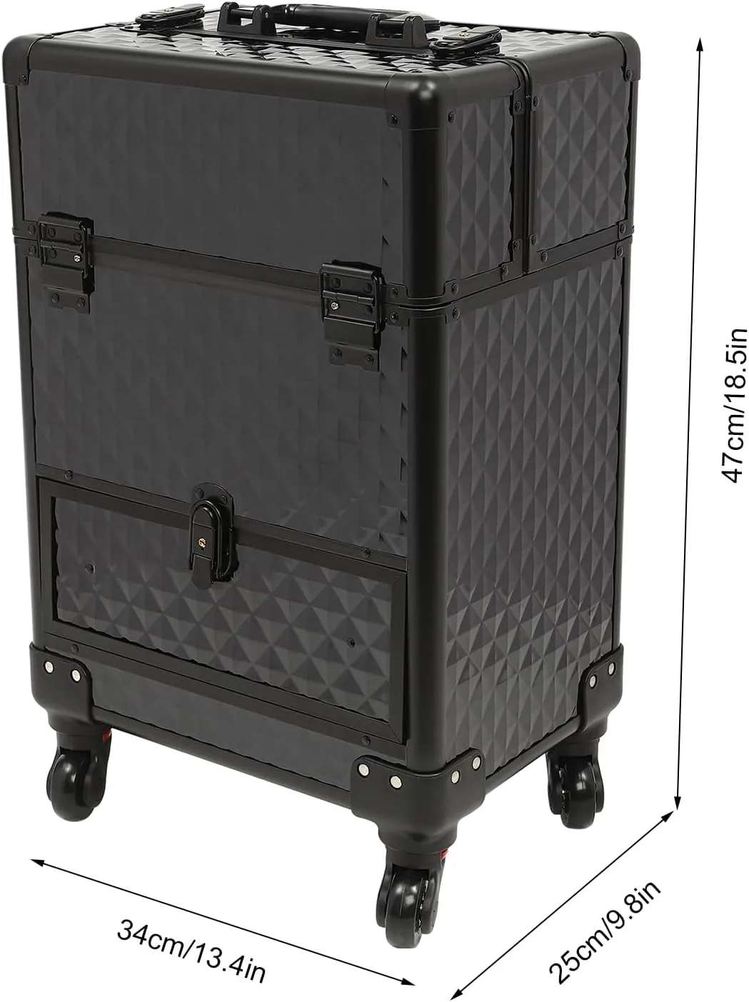 Rolling Makeup Train Case Travel Suitcase Makeup Trolley Makeup Storage Organizer Manicure Storage Beauty Organizer Large Capacity Studio Cosmetologist Stylist (Black)