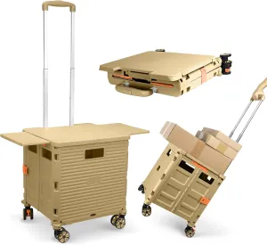 Rolling Shopping Cart with Wheels,Folding Utility Cart for Grocery,Durable Heavy Duty Collapsible Crate Rubber Tool Box with Magnetic Lid/Telescopic Cover for Office/Teachers Tote Basket/Travel
